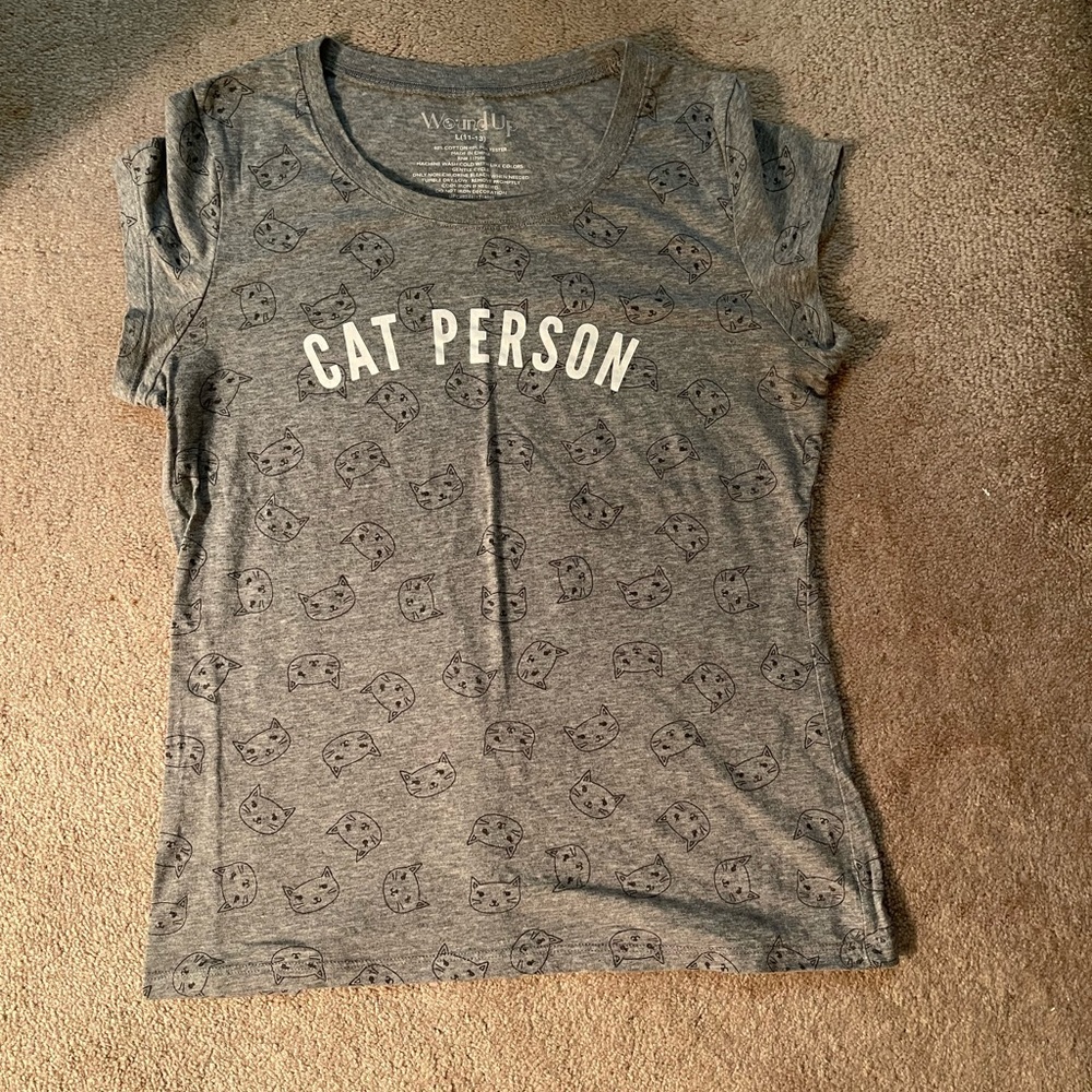 Cat person tshirt womens large short sleeve gray